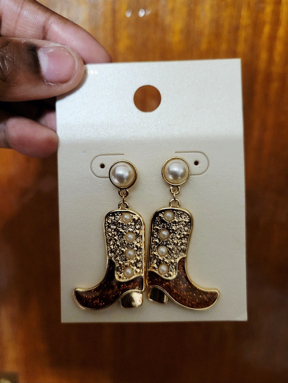 Target Gold-Tone Pearl Cowboy Boot Drop Earrings